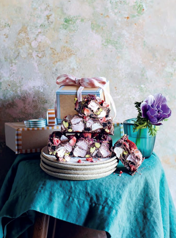 Sour cherry, pistachio & rose rocky road