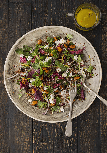 Sour cherry, red quinoa and spiced almond salad