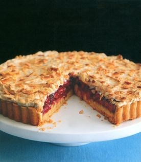 Sour cherry tart with almond meringue