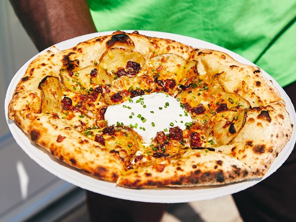 Sour cream and chive potato pizza