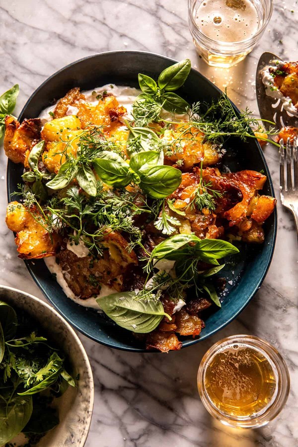 Sour cream and onion smashed potatoes