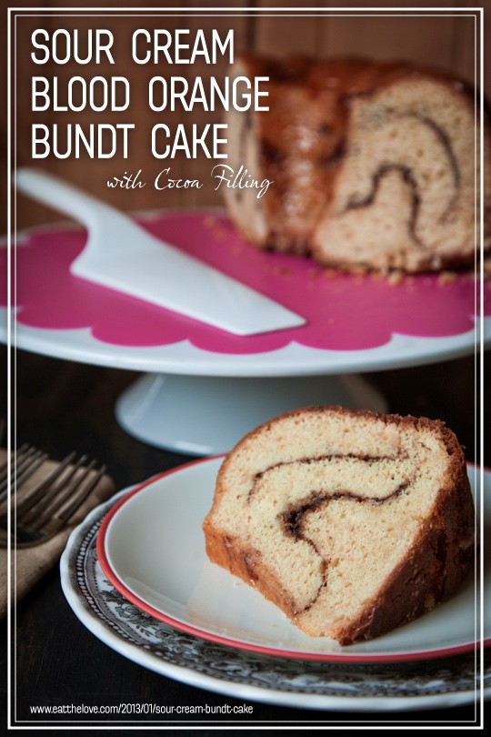 Sour cream blood orange bundt cake with cocoa filling