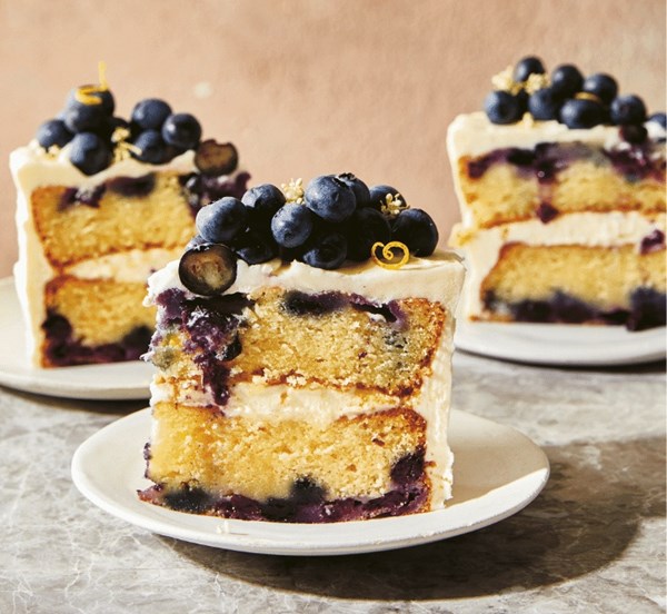 Sour cream blueberry cake with vanilla mascarpone icing