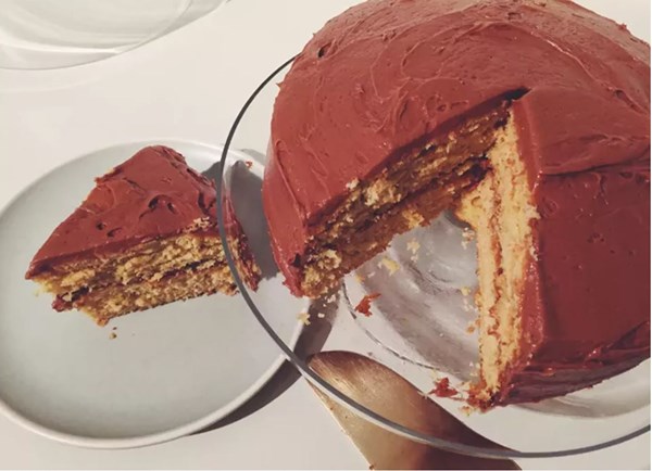 Sour cream cake with chocolate cream cheese frosting (everyone's favorite birthday cake)