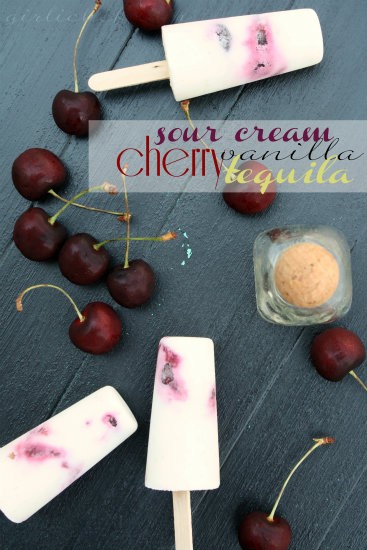 Sour cream, cherry, & tequila ice pops (Paletas de crema y cereza con tequila)