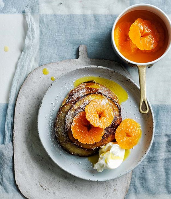 Sour cream pancakes with Suzette sauce