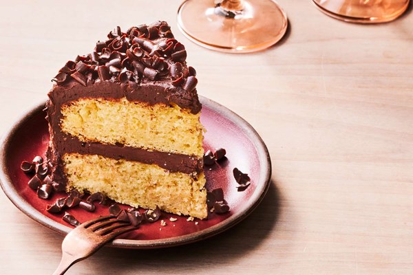 Sour cream-vanilla birthday cake with chocolate-orange frosting