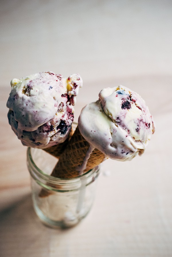 Sour cream with blueberry swirl ice cream