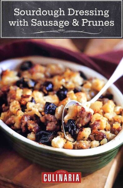 Sourdough dressing with sausage and prunes