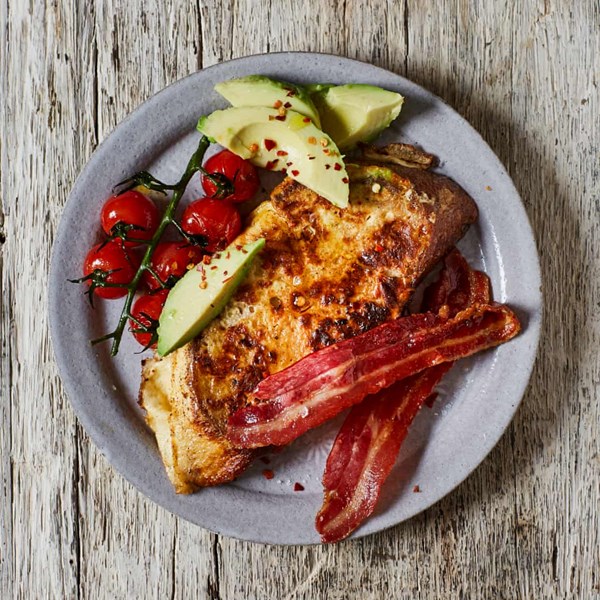 Sourdough French toast with tomato, bacon and avocado