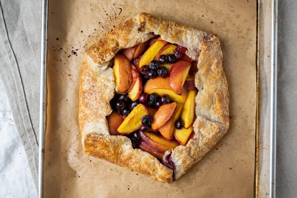 Sourdough galette with peaches & blueberries