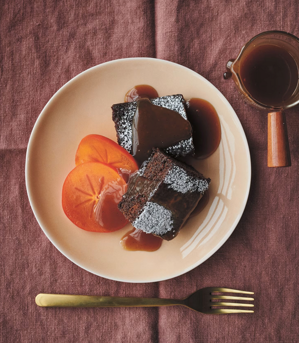 Sourdough gingerbread Guinness cake with caramel sauce