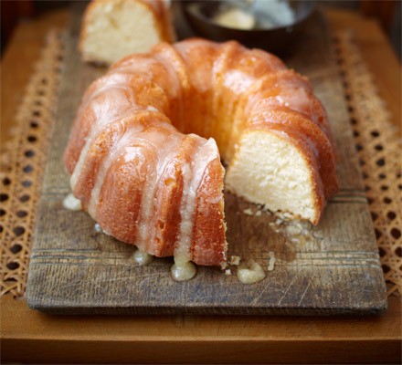 Soured cream bundt cake with butter glaze 