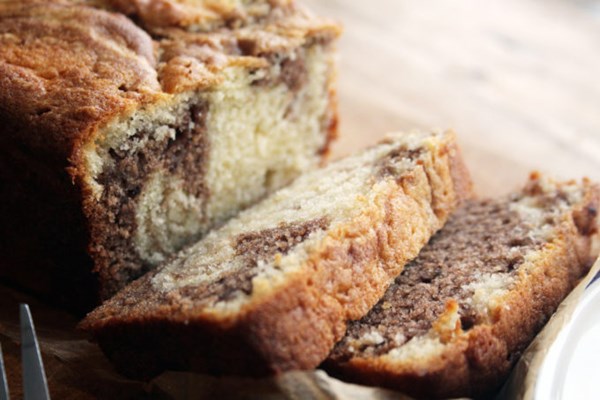 Soured cream cinnamon swirl loaf cake
