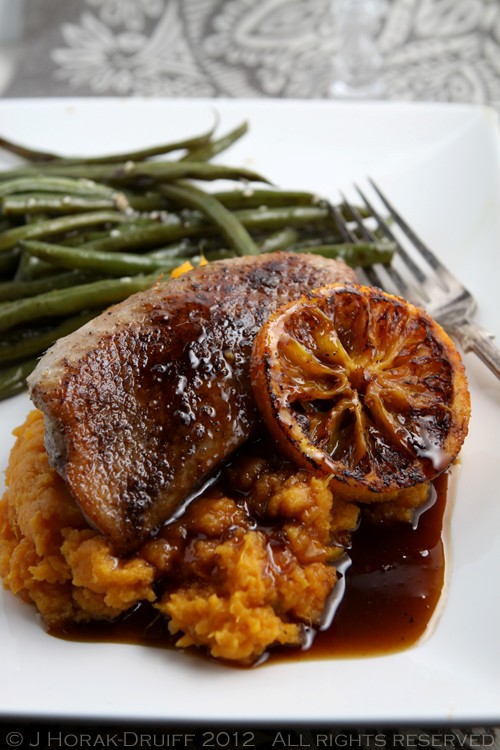 Sous vide duck breasts with a charred orange & Cointreau sauce