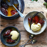 Soused dates in honey, rum and vanilla syrup