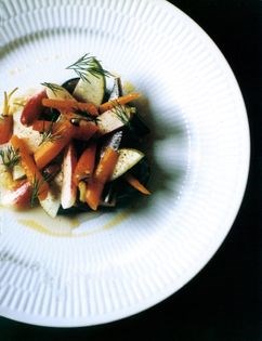 Soused mackerel with carrot, apple and chickpea salad