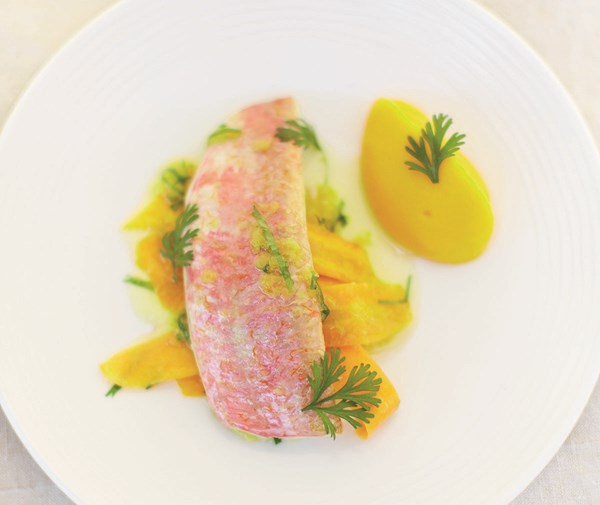 Soused red mullet with saffron and carrots