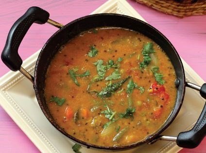 South Indian pigeon pea stew with vegetables (Sambhar)