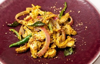 South Indian-style stir fry of leftover turkey with curried yoghurt