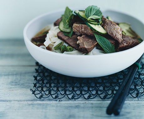 Southeast Asian beef and rice-noodle soup