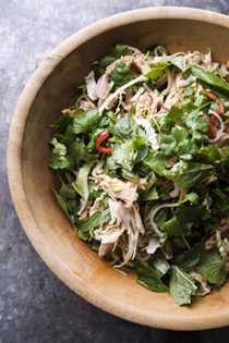 Southeast Asian chicken salad with cashews and coconut