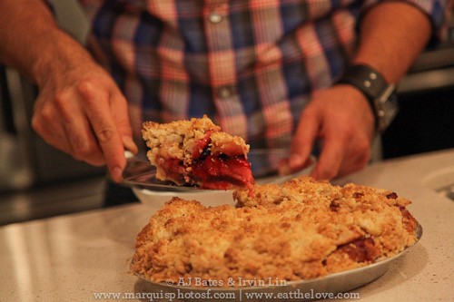 Southeast Asian inspired vegan apple blackberry pie with coconut crumb topping and coconut scented crust