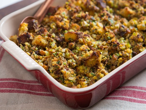 Southern cornbread dressing with oysters and sausage
