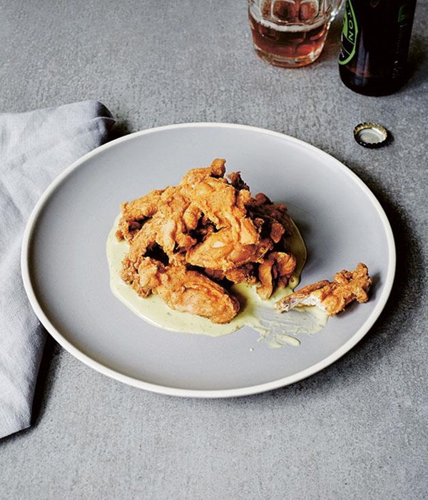 Southern fried chicken ribs and jalapeño mayo
