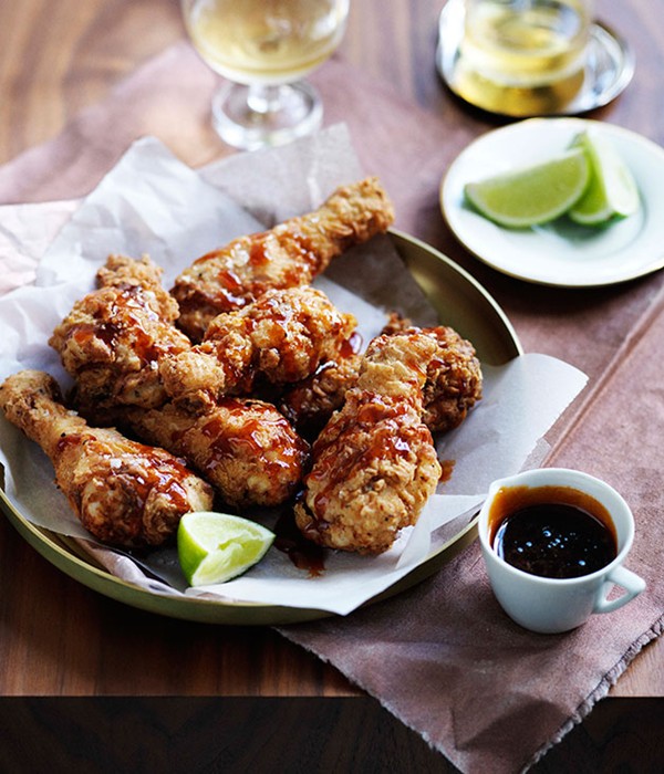 Southern fried chicken with smoky maple caramel