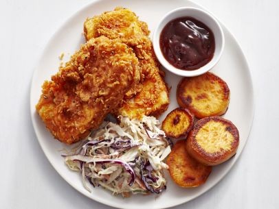 Southern fried tofu with sweet potatoes