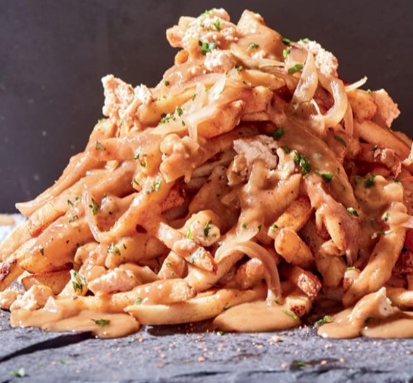 Southern poutine with whiskey caramelized onions