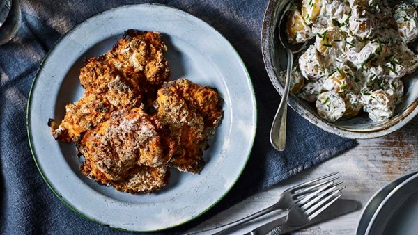 Southern-style chicken with potato salad
