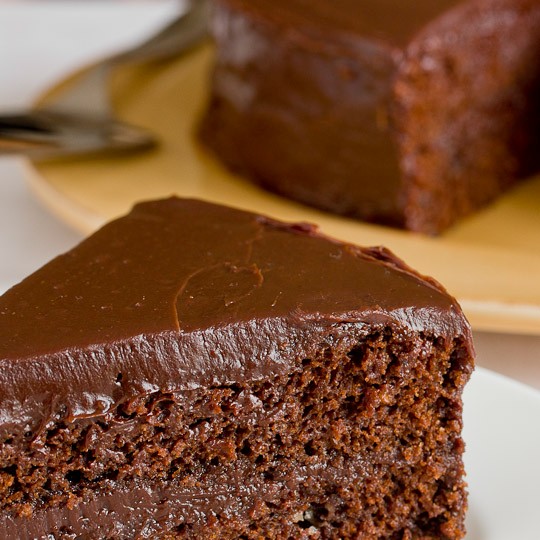 Southern-style chocolate cake with chocolate ganache frosting