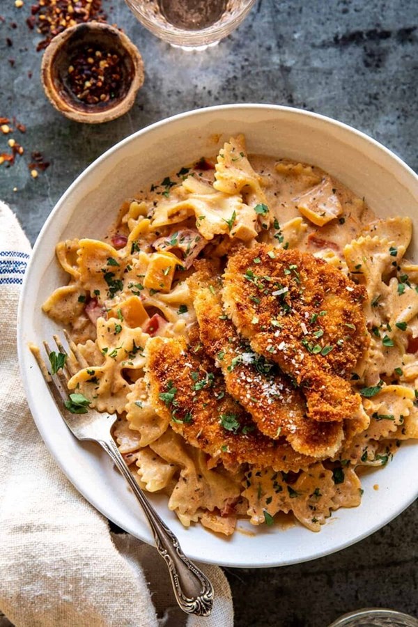 Southern style creamy Parmesan chicken pasta