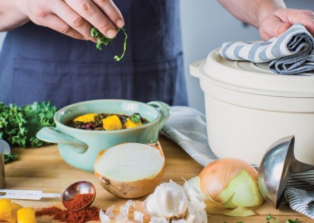 Southern-style greens with polenta croutons