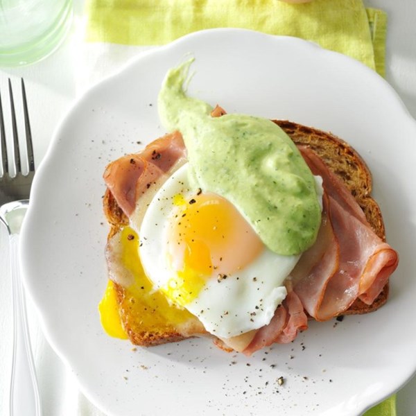 Southwestern eggs Benedict with avocado sauce