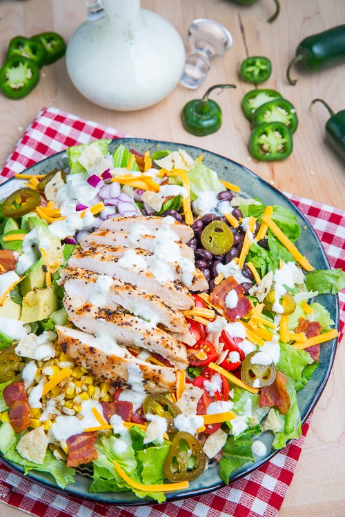 Southwestern grilled chicken jalapeño popper salad