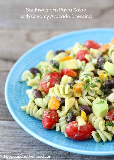 Southwestern pasta salad with creamy avocado dressing