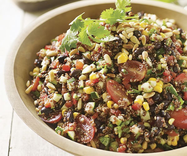 Southwestern quinoa salad with black beans and farm stand veggies