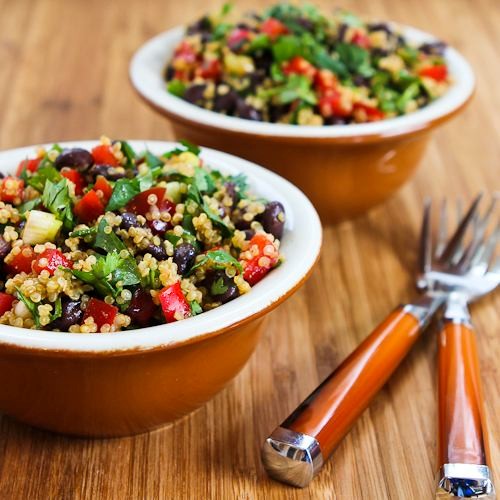 Southwestern quinoa salad with black beans, red bell pepper, and cilantro