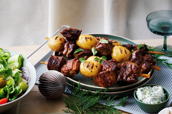 Souvla lamb, potatoes, oregano and lemon