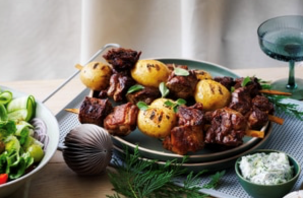Souvla lamb, potatoes, oregano and lemon