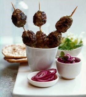 Souvlaki burger wraps with beetroot and horseradish tzatziki