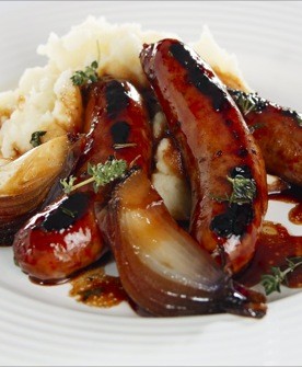 Soy & honey-glazed sausages