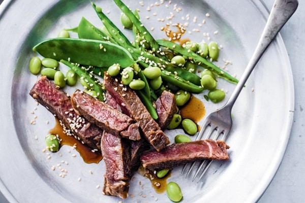 Soy & sesame beef with Asian greens