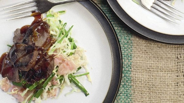 Soy and ginger venison with Asian-style slaw