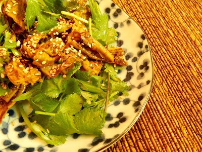 Soy batons tossed with chile oil (Hónglàyóu bàn fŭzhú / 紅辣油拌腐竹)