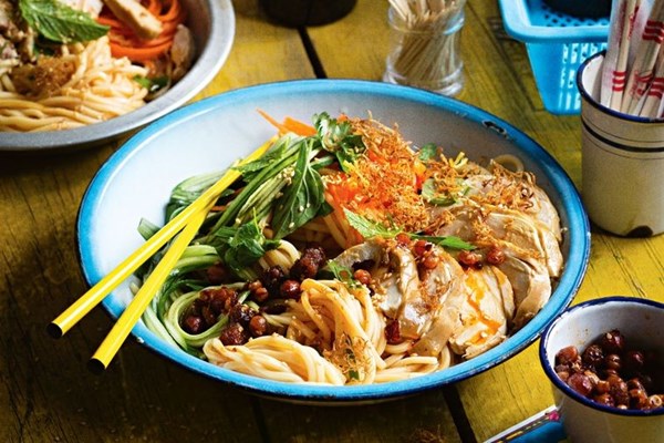 Soy-braised chicken and noodles