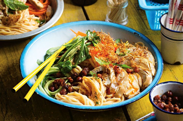 Soy-braised chicken noodles